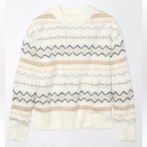 AMERICAN EAGLE WOMENS SO SOFT CREWNECK SWEATER WHITE FAIR ISLE PATTERN XS